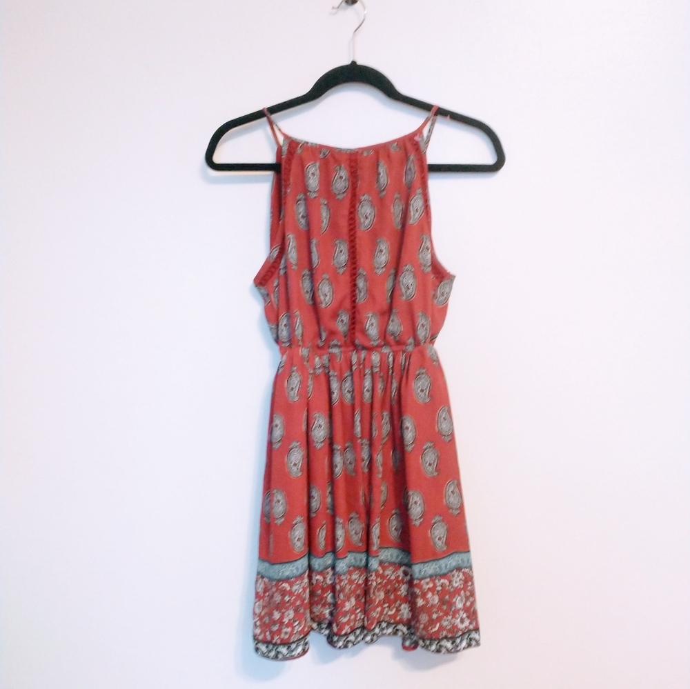 Blue Rain halter style paisley print high neckline dress with elastic waistband